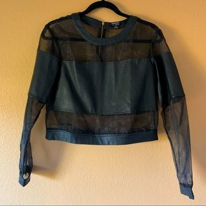 Homage for Los Angeles - Sheer Faux Leather Perforated Panel Long Sleeve Top - S